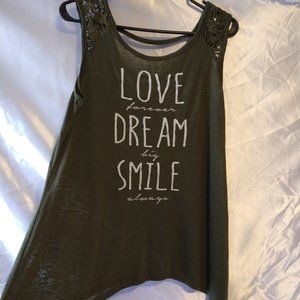 Flowy Green Tank "Love Forever, Dream Big, Smile Always"